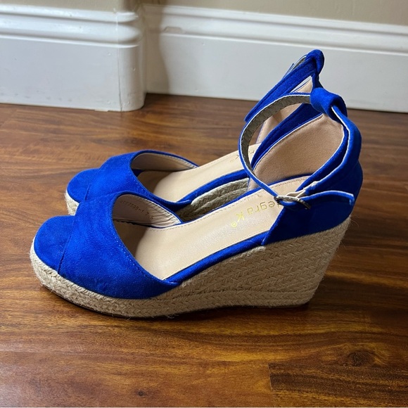 NWOT Allegra K Blue Espadrille Platform Ankle Strap Wedge Heel Sandals size 7.5 - Picture 8 of 11
